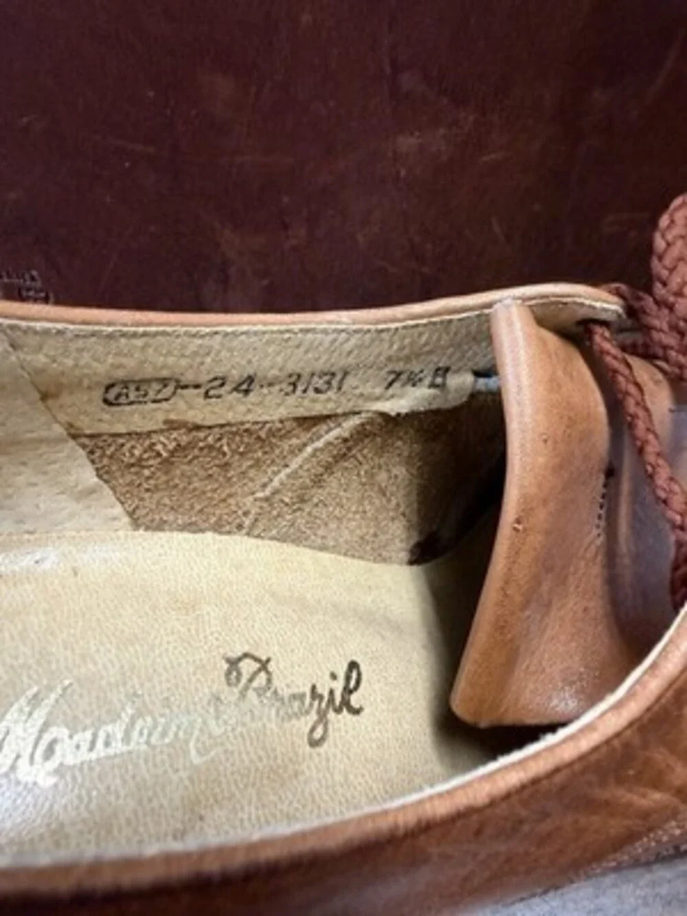 Vtg 70s Kiltie Oxford Heels Brown Leather Brogue Wingtip Grannycore 7.5B Brazil